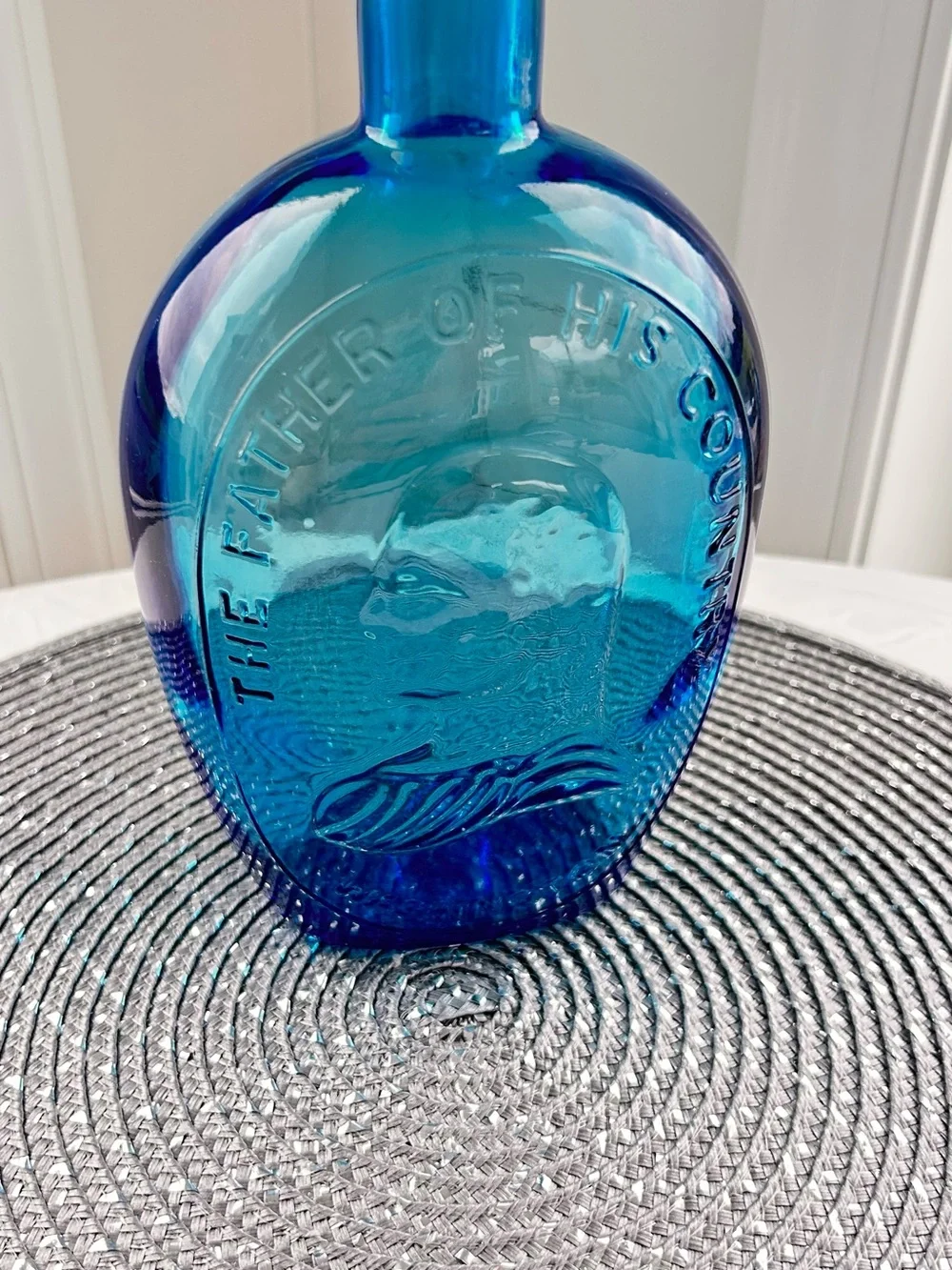 USA Vintage Wheaton Blue Glass George Washington USA Bottle Decanter 8 in